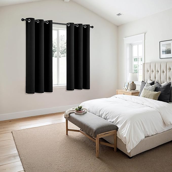 MIULEE Black Blackout Curtains for Bedroom Living Room 68 Inches Long 2 Panels, Thermal Insulated Room Darkening Drapes Grommet Noise Reducing Light Blocking Window Treatments 40x68 Inch
