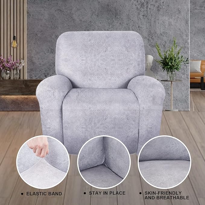 ANARACHON Recliner Chair Covers Leather Like, 4 Pieces Recliner Cover for Recliner Chair, Soft Sofa Slipcover Furniture Protector Washable Sofa Cover for Pets Kids (Marbling)