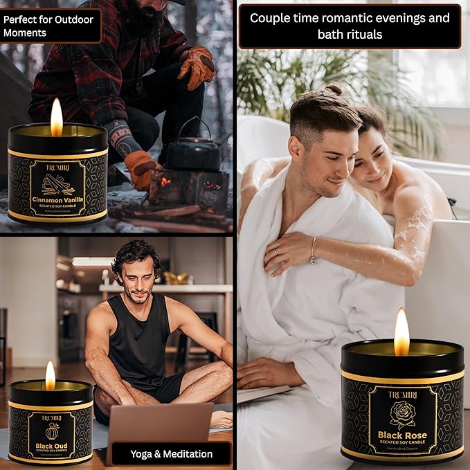 Candle Gift Set of 3 Sage Pine|Jasmine|Black Rose Strong Scented Soy Candels Natural Non Toxic Velas Aromáticas Favors for Women Coworkers Friends Guests Also for Fall Diwali Christmas Holidays