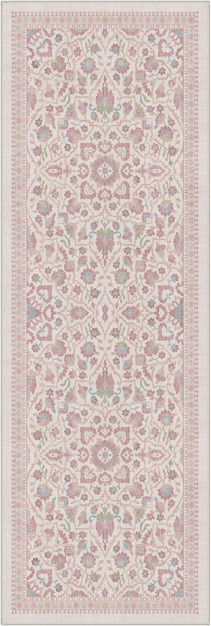 GENIMO Runner Rug for Hallways Machine Washable, 2x7 Non Slip Boho Vintage Lightweight Washable Runners, Thin Floor Rugs for Entryway Hallway Bathroom Laundry Room Corridor, Dusty Rose
