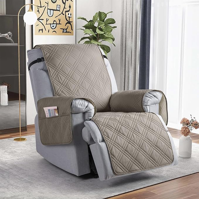 TAOCOCO 100% Waterproof Recliner Chair Cover, Oversized Recliner Covers for Large Recliner Chair with Double Straps, Non Slip Reclining Chair Cover for Kids, Pets(28'', Light Brown)