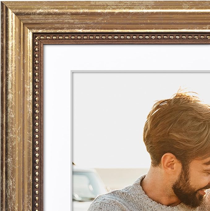 Americanflat Vintage Frames - 12x18 Poster Frame with Beaded Accents and Polished Plexiglass - Use as 11x17 Frame or Display 12x18 Photos Without Mat - Heirloom Collection - Wall Display - Gold