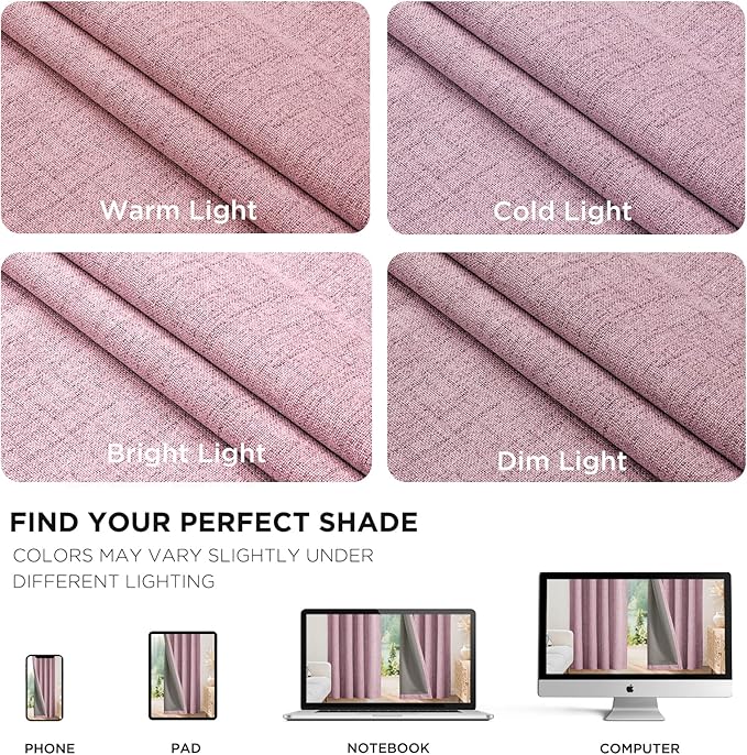 Joydeco Blackout Curtains for Bedroom - 100% Light Blocking 2 Panels Set Pink Drapes 66" W x 96" L, Thermal Insulated Room Darkening Curtains, Linen Textured for Living Room, Rod Pocket & Back Tabs