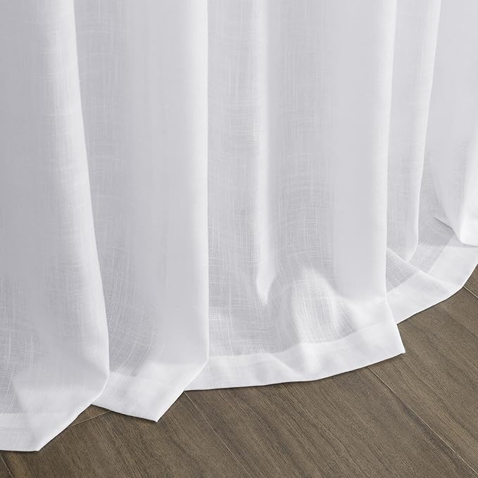 Nanspring Snow White Linen Curtains 84 Inch Length 2 Panels Set for Living Room Light Filtering Semi Sheer Curtain Back Tab Luxury Neutral Coastal Modern Farmhouse Decor Drapes for Bedroom 52x84