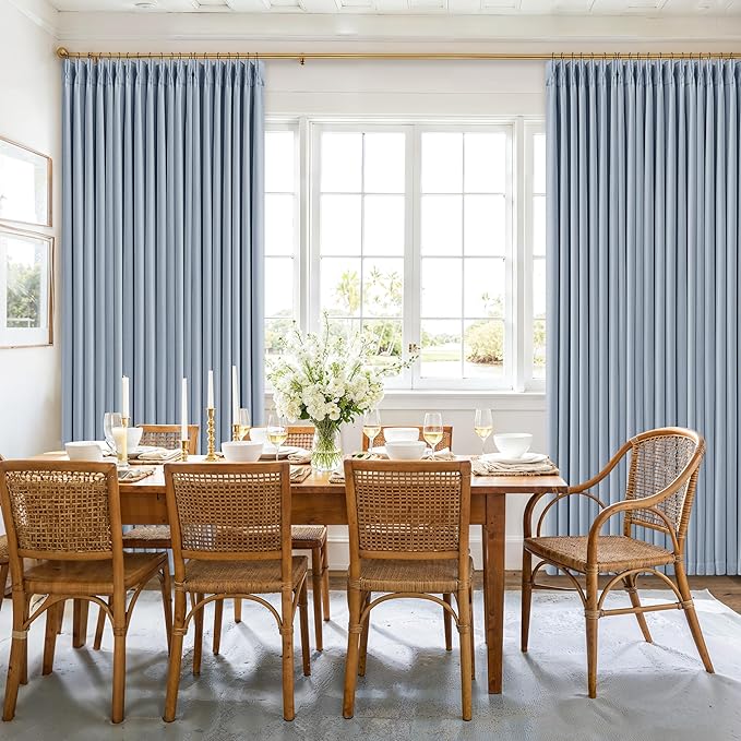 Light Blue Pinch Pleated Thick Linen Curtains 84 Inches Long for Living Room Bedroom Two Layer Blackout Sky Baby Blue Window Curtains Energy Efficient Modern Drapes with Hooks Rings 2 Panels Set