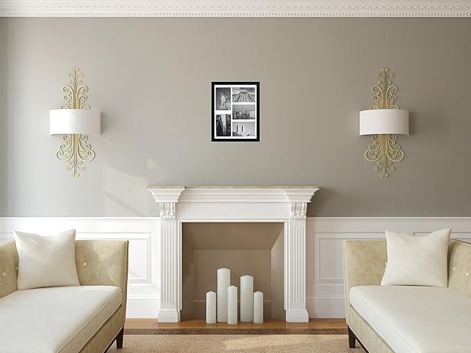 11x14 Collage Picture Frame - Mat Displays Five 4x6 Inch Photos - Black Gallery Wide Molding - Includes Both Attached Hanging Hardware and Desktop Easel - Display Multiple 4 x 6 Pictures or 11 x 14