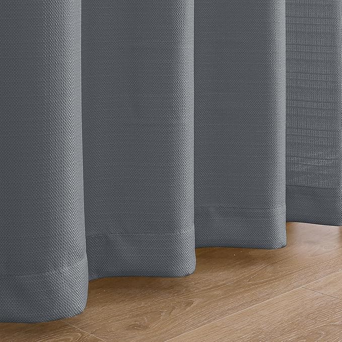 Chyhomenyc Dark Grey Curtains 90 Inch Length 2 Panels Set, Faux Linen Textured Semi Sheer Light Filtering Soft Airy Privacy Farmhouse Curtain Drapes for Living Room Bedroom, 40 Wx90 L Inches