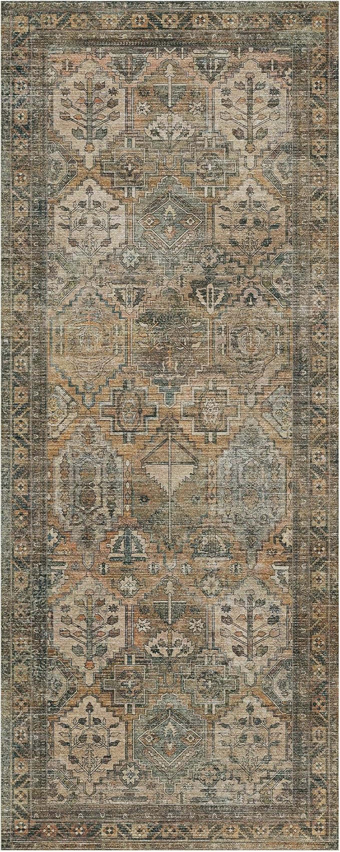 GENIMO Entryway Rug Floral Rug, 2x3 Washable Door Mat Non Slip, Thin Floor Rugs for Entryway Hallway Bathroom Laundry Room Corridor, Warm Taupe