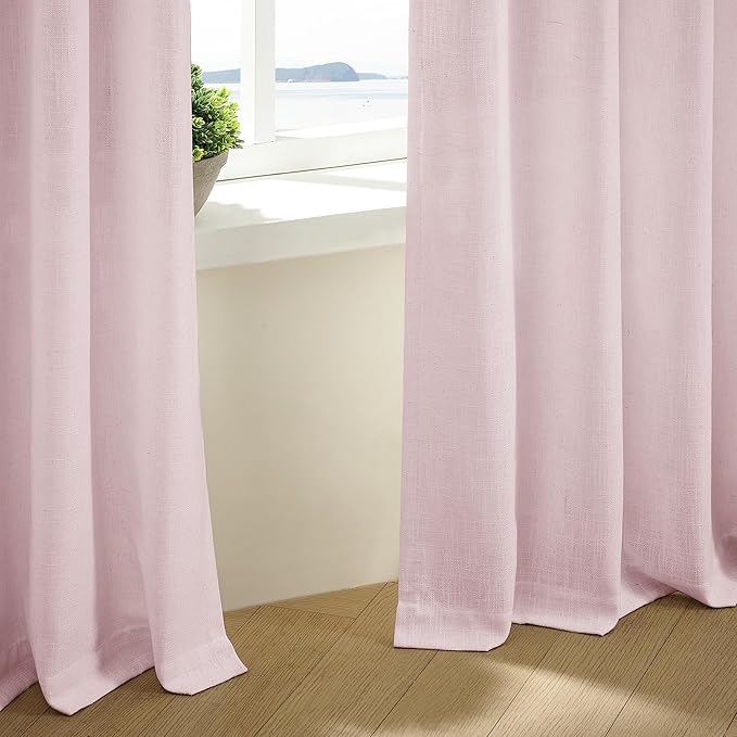 TWODRAPES Pinch Pleat Light Pink Semi Sheer Curtains 108 Inches Long for Girls Bedroom Living Room Light Filtering Pleated Linen 108 Inch Curtains Drape Window 2 Panels Set Pink Blush Babys Nursery