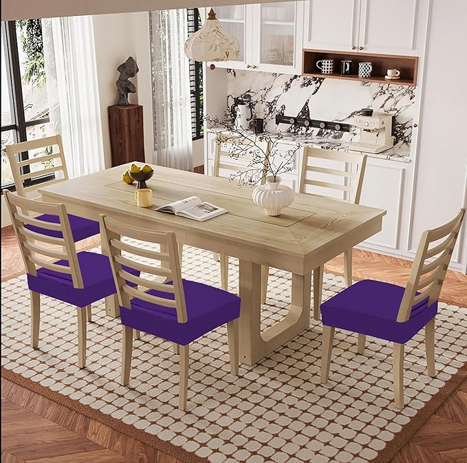Smiry Waterproof Seat Covers for Dining Room Chairs Set of 4, Stretch Jacquard Removable Washable Chair Seat Slipcovers Protector, No Rear Covers, Violet