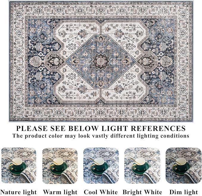 Living Room 4round Area Rugs - Boho Rugs for Living Room Stain Resistant Carpet Vintage Tribal Rugs for Bedroom Kitchen Bathroom with Non Slip Backing Home Decor Floor Decoration Mat 4ft Navy