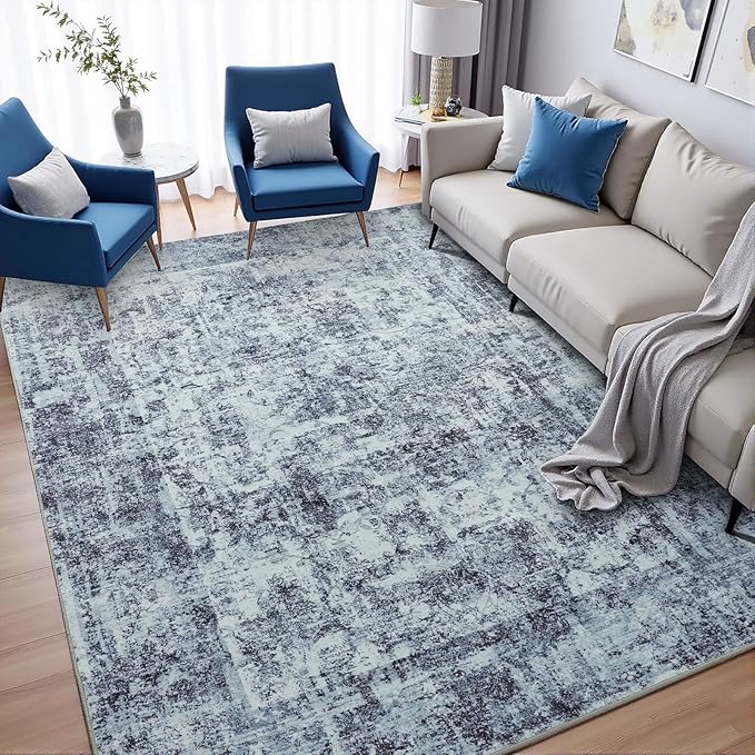 HOMORE Machine Washable Rug 6x9 Blue Rug for Living Room, Modern Neutral Rugs for Bedroom Non Slip Carpet for Kids Nursery Room,Area Rugs for Dining Room Kitchen Dorm