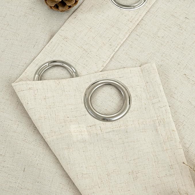 YoungsTex Beige Linen Kitchen Window Curtains, Short Light Filtering Drapes with Grommet Rustic Style for Cafe Bathroom Windows, 42 X 40 Inch, 2 Panels
