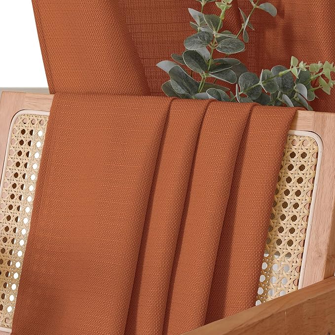 Chyhomenyc Orange Curtains 45 Inch Length 2 Panels, Faux Linen Textured Semi Sheer Light Filtering Soft Airy Rod Pocket Window Treatment Drapes for Living Room Bedroom, 30Wx45L Inch, 2 PCS