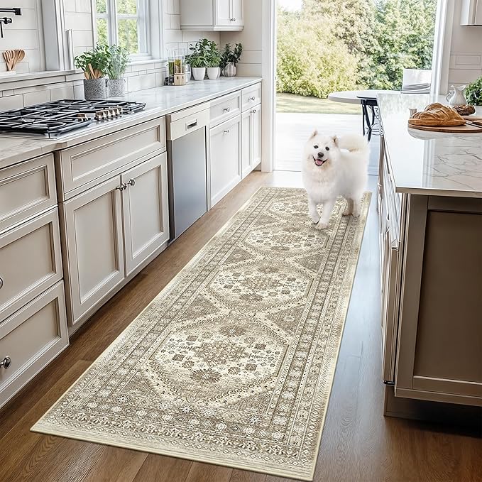Entryway Rug - 2x3 Washable Rug Runner for Bathroom, Laundry Room, Kitchen, Soft Vintage Hallway Runner for Bedroom, Non-Slip Door Mat Indoor Entrance(Brown,2'x3')