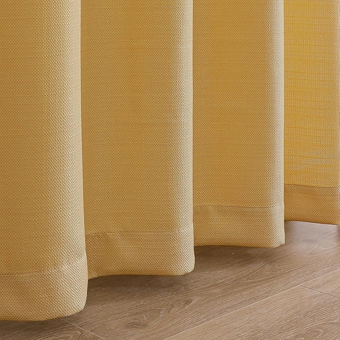 Chyhomenyc Gold Curtains 63 Inch Length 2 Panels, Faux Linen Textured Semi Sheer Light Filtering Soft Airy Rod Pocket Window Treatment Drapes for Living Room Bedroom, Each 40" Wx63 L