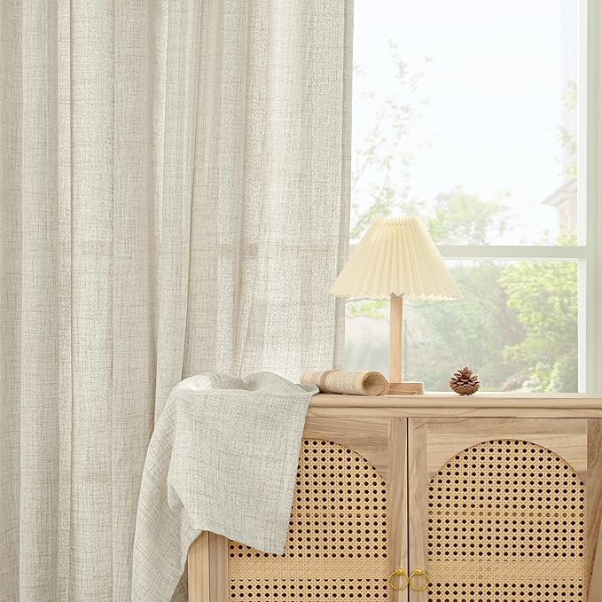 YoungsTex Linen Kitchen Window Curtains 40 Inch Length, Short Light Filtering Drapes with Bronze Grommet Semi Sheer for Bathroom Cafe Decorative, 34 x 40 Inch, 2 Panels