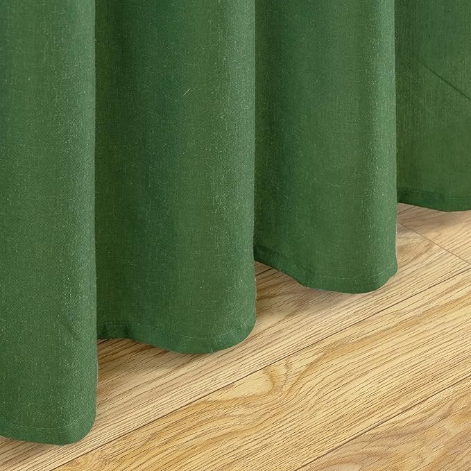 YoungsTex Forest Green Linen Curtains 80 Inches Long for Living Room, Grommet Light Filtering Drapes Privacy for Bedroom Dining Room Office Spring Decorative, 2 Panels, 52 X 80 Inch