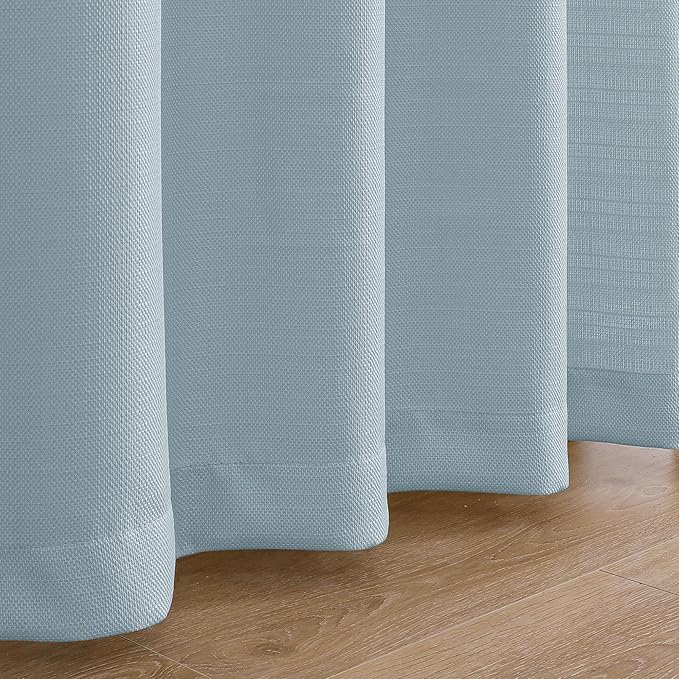Chyhomenyc Aqua with Greenish Tone Curtains 90 Inch Length 2 Panels Set, Light Filtering Faux Linen Textured Soft Airy Privacy Farmhouse Curtain Drapes for Living Room Bedroom, 40 Wx90 L Inches