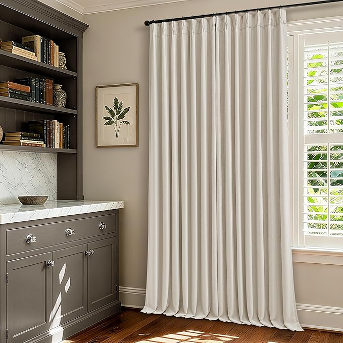 Pleated Cream Ivory 86 Inch Blackout Curtains for Living Dining Room 2 Panels Set Boho Farmhouse Pinch Pleat Natural Linen Black Out Bedroom Curtains Thermal Insulated Room Darkening 2 Layer Design