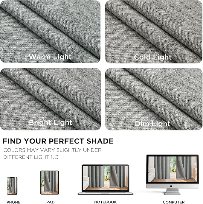 Joydeco Blackout Curtains for Bedroom - 100% Light Blocking 2 Panels Light Grey Drapes 42" W x 63" L, Thermal Insulated Room Darkening Curtains, Linen Textured for Living Room, Rod Pocket & Back Tabs