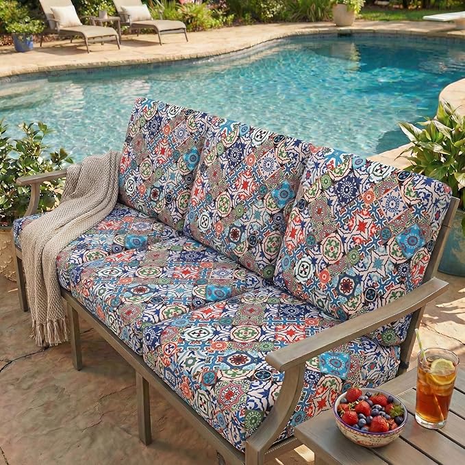 hyha Printed Couch Cushion Covers, Floral Sofa Covers Washable for Cushion Couch, Stretch Pattern Outdoor Cushion Covers for Patio Furniture with Elastic Bottom(Small, Patchwork Moroccan)