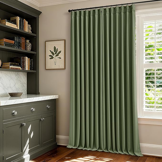100 Inch Blackout Pinch Pleat Curtains 2 Panels Set for Living Room Bedroom Farmhouse Farmhouse Pinch Pleated Back Tab Thermal Insulated 100% Black Out Window Curtain Olive Green 100 Inch Length
