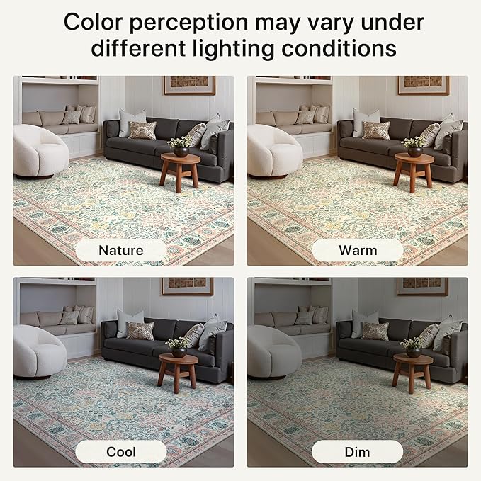 Bavni Area Rugs for Living Room, 5x7 Area Rugs Non-Slip Washable,Ultra-Thin Aesthetic Boho Rug for Bedroom Dinning Room Office, Pink