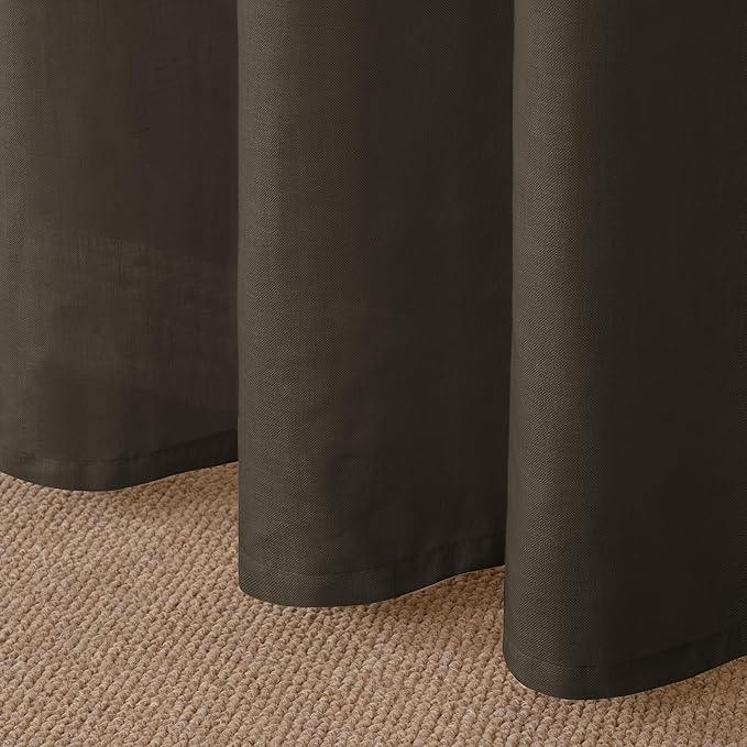 YoungsTex Brown Linen Semi Sheer Curtains 90 Inches Length for Living Room, Light Filtering Drapes Privacy with Grommet for Home Office Dining Room Bedroom, 2 Panels, 52 X 90 Inch