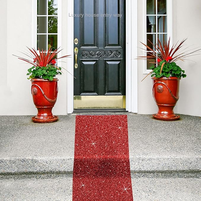 Tatuo Carpet Runner 2.46 x 30 ft Runway Rug 55 GSM Thickness with Carpet Tape for Prom Graduation Wedding Outdoor Indoor Hallway Movie Party Decoration Rug(2.46 x 30 Feet,Glitter Red)