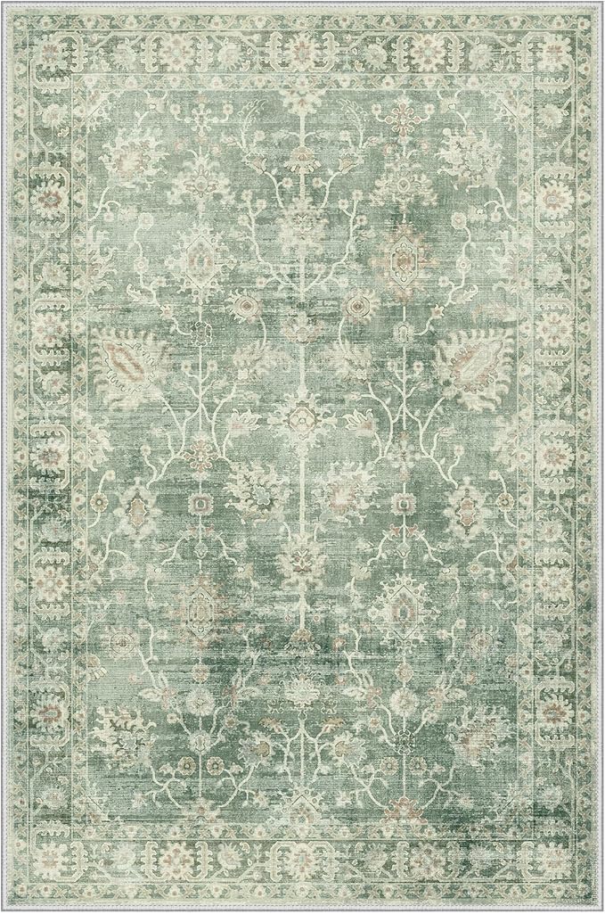 GENIMO Entryway Rug Floral Rug, 2x3 Washable Door Mat Non Slip, Thin Floor Rugs for Entryway Hallway Bathroom Laundry Room Corridor, Light Sage