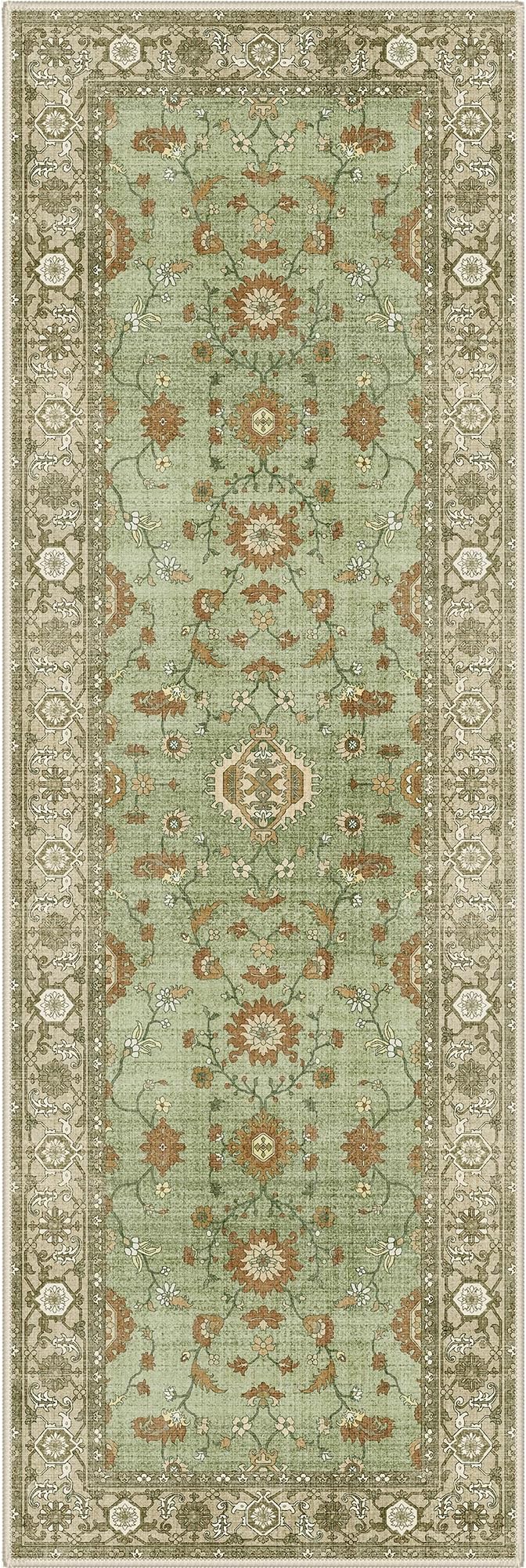 GENIMO Runner Rug for Hallways Machine Washable, 2x6 Non Slip Boho Vintage Lightweight Washable Runners, Thin Floor Rugs for Entryway Hallway Bathroom Laundry Room Corridor, Brick Sage