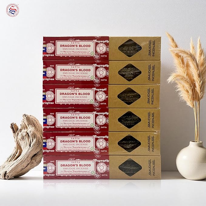 Satya Smudge Incense Stick ?€? Hand-Rolled Indian Masala Incense for Meditation, Yoga & Spiritual Cleansing Pack of 6 (Smudge Dragon Blood)