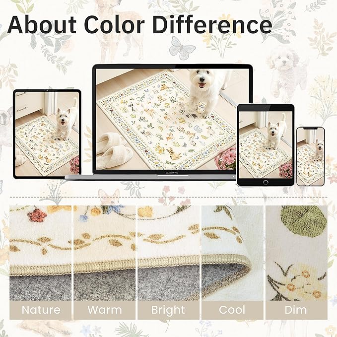 Soalmost 2x3 Dog Rugs for Entryway, Machine Washable Door Mat Animal Floral Small Area Rug Non-Slip Low Pile Soft Throw Rugs for Entrance Kitchen Indoor Front Door Kids Room (2 x 3,Beige)