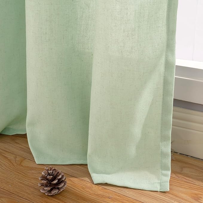 YoungsTex Sage Green Linen Curtains 84 Inch Length for Living Room Spring Decor - Light Filtering Textured Privacy Drapes with Grommet for Bedroom Dining Room Country, 2 Panels, 52 X 84 Inch