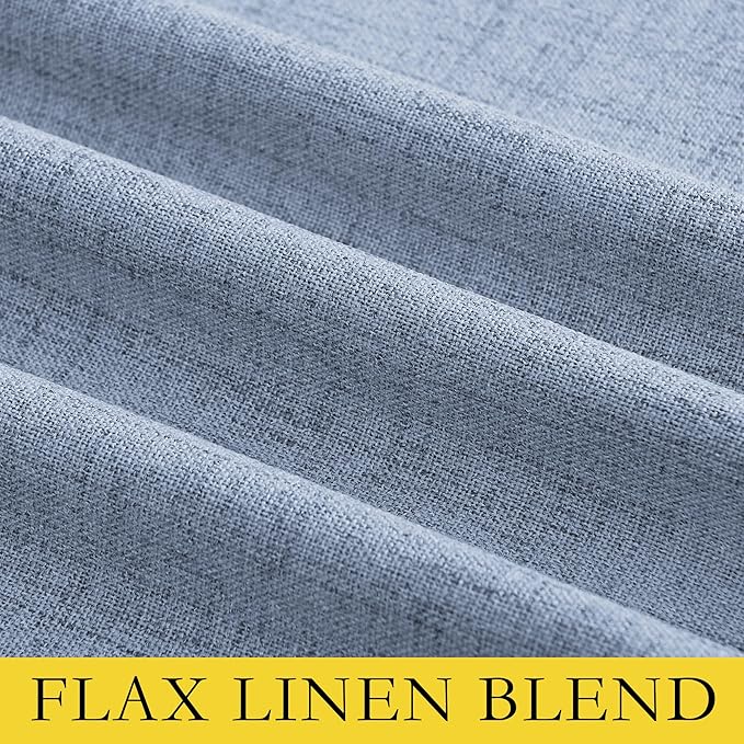 NICETOWN Stone Blue Vintage Linen 100% Blackout Curtains for Kitchen, Thermal Insulated Curtains 63" Long, Noise Reducing Window Treatment Drapes for Dorm Room, 62" Wide Per Panel, Set of 2