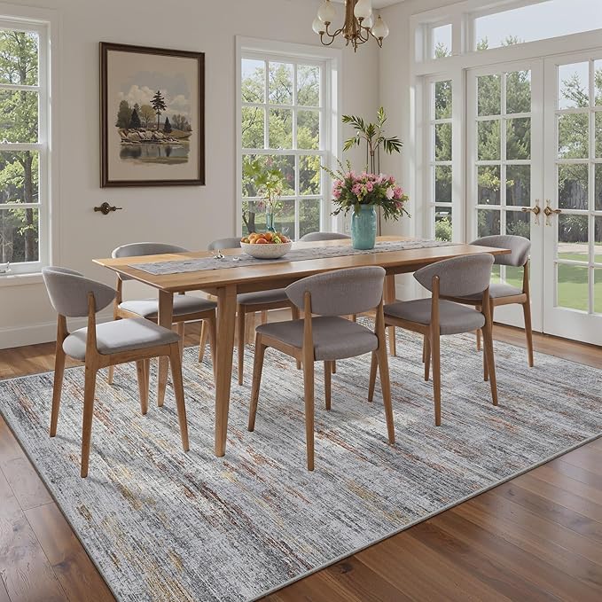 5x7 Area Rugs - Ultra-Thin Washble Rugs,Non-Slip Low Pile Abstract Print Rugs for Living Room,Home Office Decor,Stain Resistant Machine Washable Area Rug