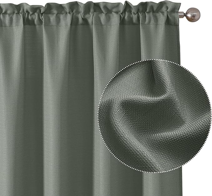 Chyhomenyc Bennet Olive Green Curtains 84 Inches Long 2 Panels, Faux Linen Textured Semi Sheer Light Filtering Soft Airy Privacy Farmhouse Curtain Drapes for Living Room Bedroom, 40" Wx84 L