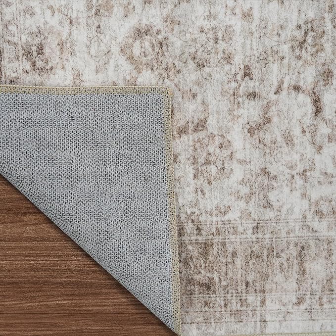 5X7 Area Rugs for Living Room, Washable Non Slip Vintage Rugs, Low Pile Soft rug for Dorm/Classroom/College Room Easy Clean & Stain Resistant Home Daily Use for College Students 5x7 Beige Brown