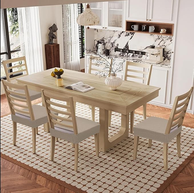 Smiry Waterproof Seat Covers for Dining Room Chairs Set of 10, Stretch Jacquard Removable Washable Chair Seat Slipcovers Protector, No Rear Covers, Taupe