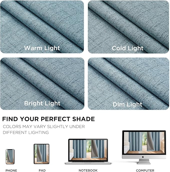 Joydeco Blackout Curtains for Bedroom - 120 Inch Long 100% Light Blocking 2 Panels Sky Blue Drapes, Thermal Insulated Room Darkening Curtains, Linen Textured for Living Room, Rod Pocket & Back Tabs