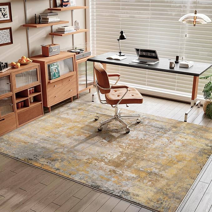 Beige Gold Entryway Rug 3x5 Door Mat Indoor Entrance 36x60, Washable Small Throw Rugs for Kitchen Floor, Entry, Front Door, Bedroom Bedside, Non-Slip Low Pile Stain & Fade Resistant, Abstract