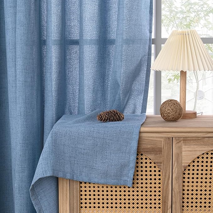 YoungsTex Blue Linen Curtains 63 Inch Length 2 Panels Set- Light Filtering Drapes with Bronze Grommet Privacy Ocean Decorative for Bathroom Living Room Window, 52 x 63 Inch