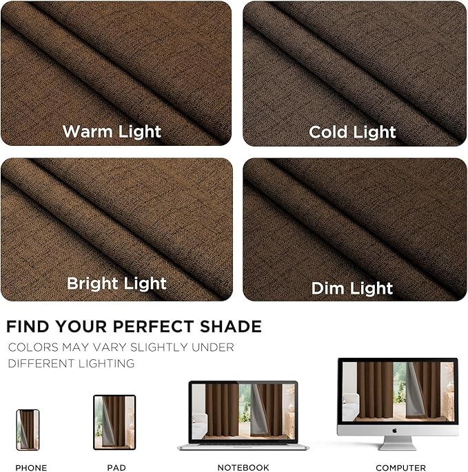 Joydeco Linen Blackout Curtains for Bedroom - 100% Light Blocking 1 Panels, Cappuccino Drapes 100" W x 120" L, Thermal Insulated Room Darkening Curtains for Living Room, Rod Pocket & Back Tabs