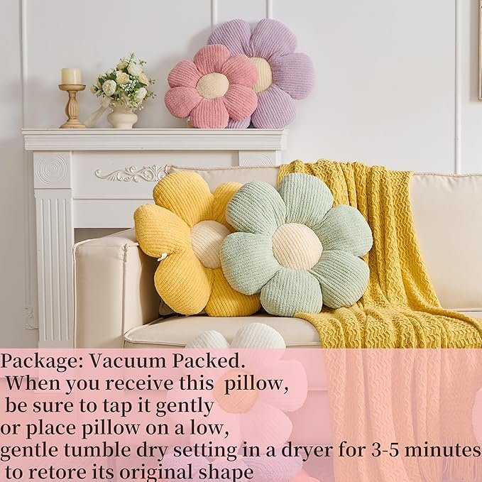 Flower Pillow, Blue Throw Pillows 19.6" Cute Daisy Decorative Pillow Cushion Seating Home Decorative for Bed, Sofa, Couch