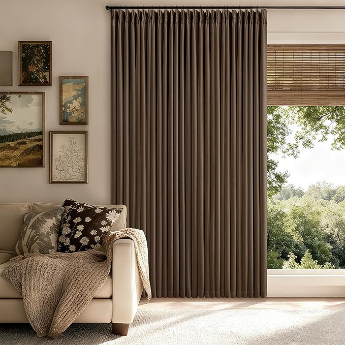Light Brown Memory Trained Pinch Pleated Bedroom Blackout Curtains 108 Inches Long 2 Panels Set Double Layer Linen Soundproof Thermal Elegent Windows Curtain Drapes for Living Room 9 FT Length