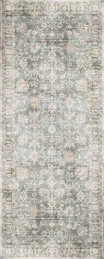 GENIMO Runner Rug for Hallways Machine Washable, 2x8 Non Slip Boho Vintage Lightweight Washable Runners, Thin Floor Rugs for Entryway Hallway Bathroom Laundry Room Corridor, Light Sage