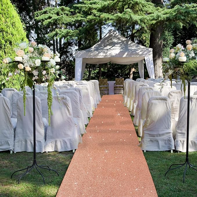 Tatuo Carpet Runner 2.46 x 30 ft Runway Rug 55 GSM Thickness with Carpet Tape for Prom Graduation Wedding Outdoor Indoor Hallway Movie Party Decoration Rug(2.46 x 30 Feet,Glitter Rose Gold)