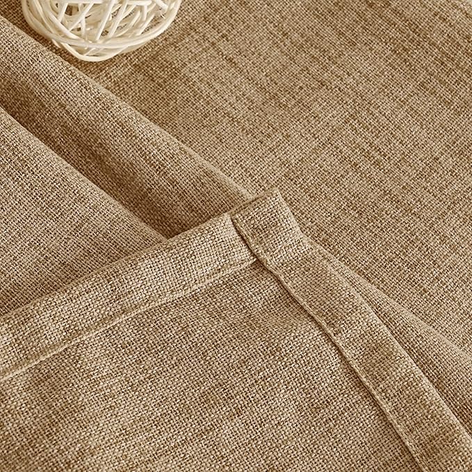 YoungsTex Burlap Linen Curtains 80 Inch Length for Living Room, Light Filtering Drapes Semi Sheer with Bronze Grommet Textured for Bedroom Dining Room Farmhouse Country, Toffee, 52 x 80 Inch, 2 Panels