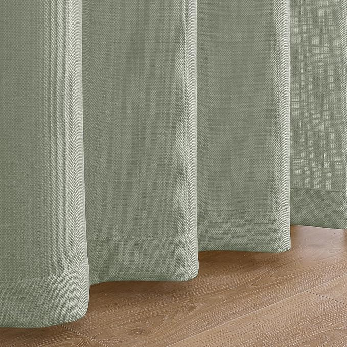 Chyhomenyc Light Green Curtains 72 Inch Length 2 Panels Set, Faux Linen Textured Semi Sheer Light Filtering Soft Airy Privacy Farmhouse Curtain Drapes for Living Room Bedroom, 40 Wx72 L Inches